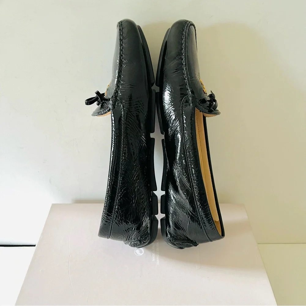 Prada black patent leather driving shoes loafers 38